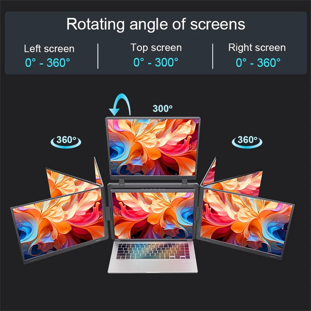 Rospider Portable Triple Screen Extender for Laptops – 14" to 18.5", FHD IPS, Foldable, Compatible with MacBook & Windows