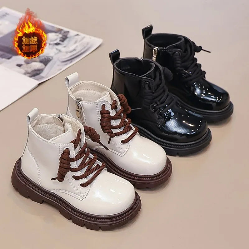 Girls' Ankle Boots – Faux Leather with Side Zip & Anti-Slip Sole