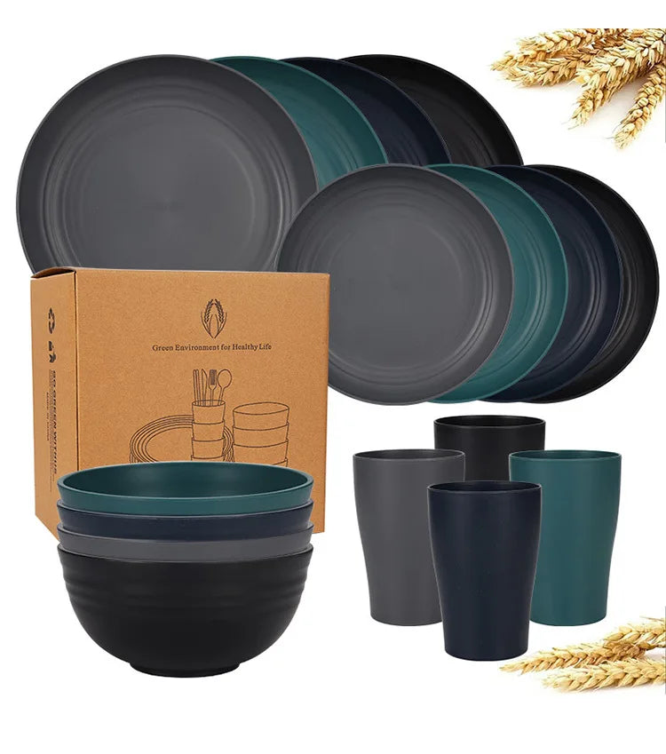 16-Piece Wheat-Straw Tableware Set