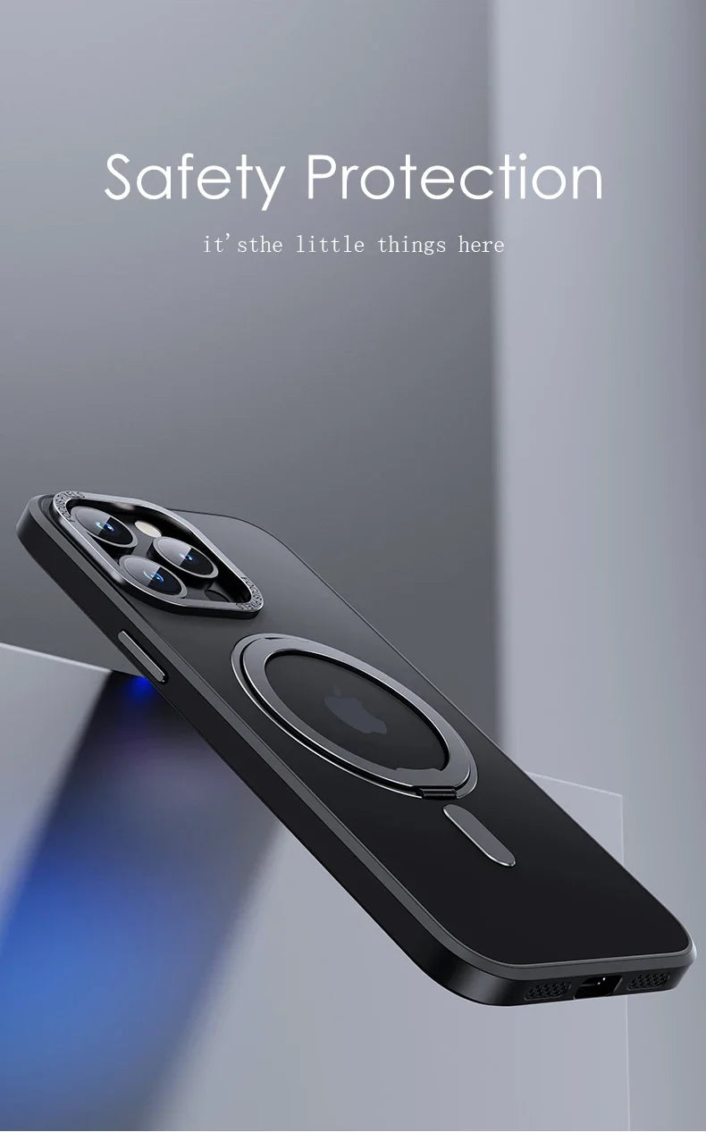Magnetic iPhone Case with 360° Rotating Ring Stand