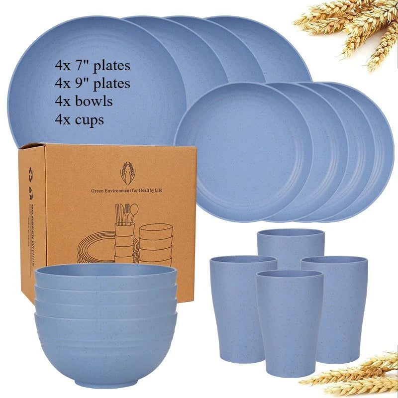 16-Piece Wheat-Straw Tableware Set