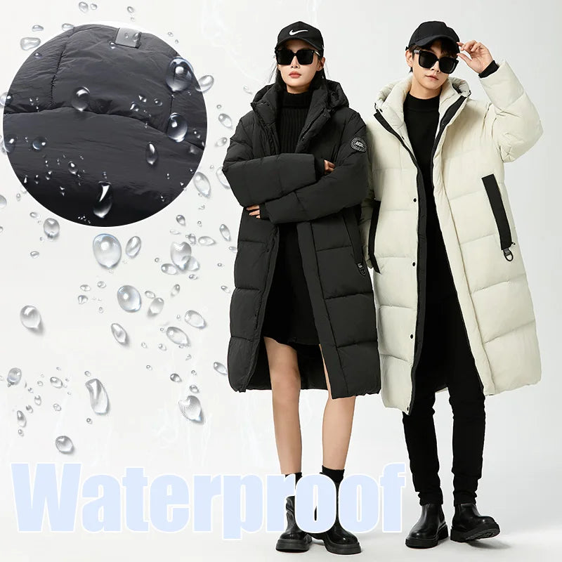 Winter Long Down Jacket Women Windbreaker Jacket Fashion Couple Down Coat Warm Hooded Thick Winter Windproof Waterproof Men Coat