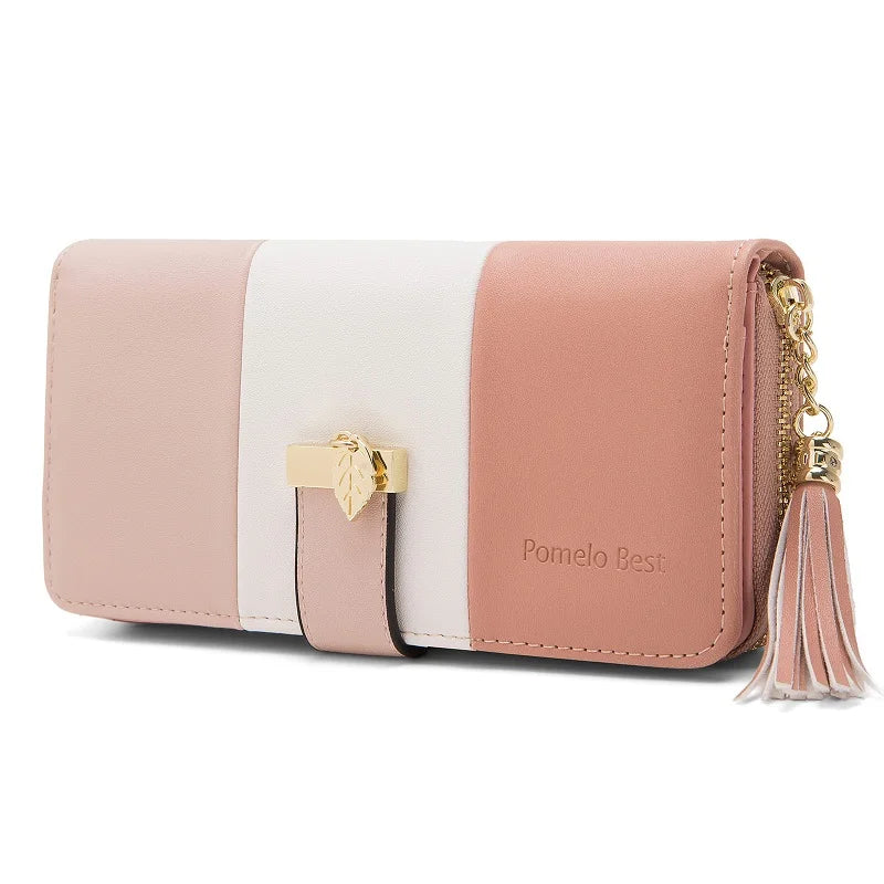 Women's Colour-Block Long Zip Wallet – RFID Blocking, 9 Card Slots, Fits a Phone