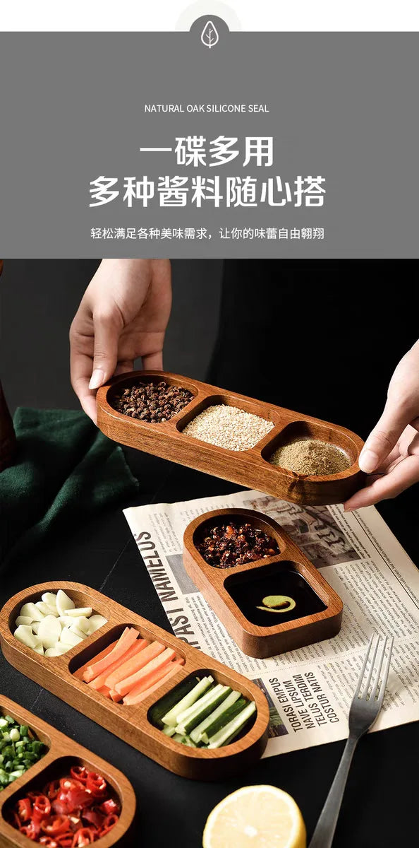Solid Wood Divided Condiment & Snack Tray