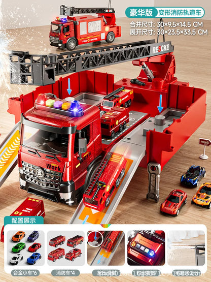 Alloy Fire Truck Toy with Extending Ladder – Transforming Rescue Truck