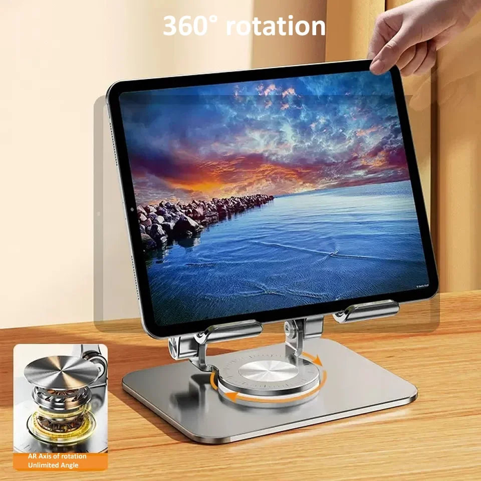 360° Rotation Tablet Stand – Adjustable Foldable Aluminum Holder for iPad Pro, Air, Mini & Phones