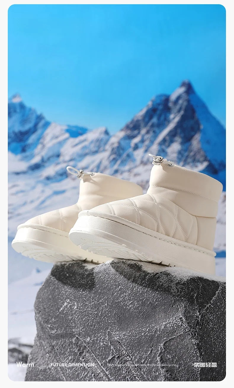 Women's Winter High-Top Fur Lined PU Leather Snow Boots Waterproof Cotton Shoes Warm Fashionable Short Tube EVA Inner Material
