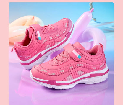 Zapatillas deportivas impermeables para niñas, zapatillas casual de cuero rosa transpirables, a la moda, antideslizantes, ligeras para niños.