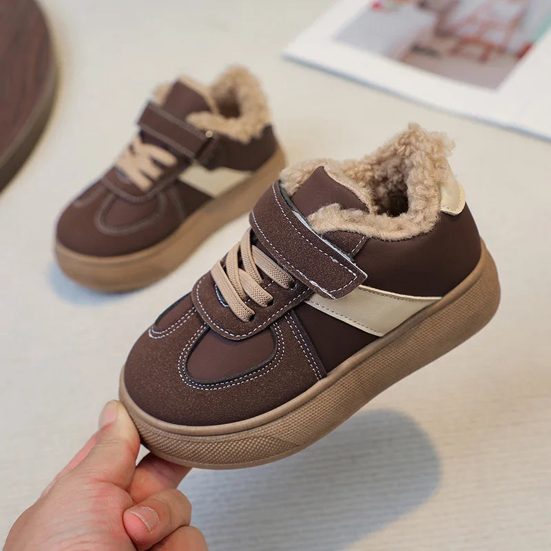 Kids' Plush-Lined Hook-and-Loop Winter Shoes