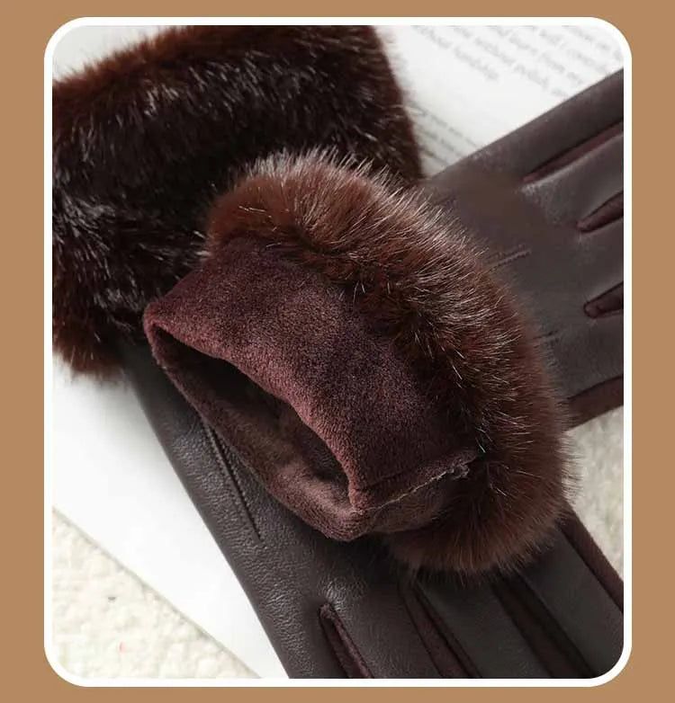 Women's Faux Leather Gloves with Faux Fur Cuff – Touchscreen