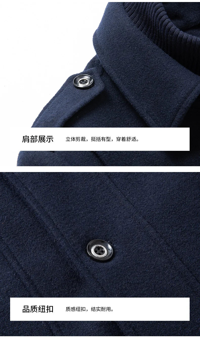 Men's Casual Business Woolen Overcoat Double-Collar Cold-Resistant Jacket Fashionable Autumn Winter 2025