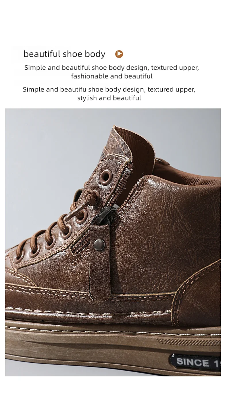 Men's boots autumn and winter new warm plush outdoor casual boots work boots fashion versatile soft soled comfort leather boots