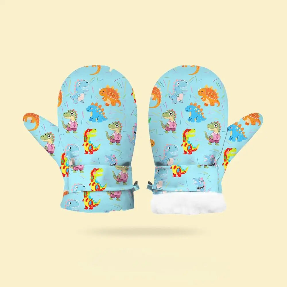 Kids' Printed Fleece-Lined Snow Mittens with Anti-Lost Clip