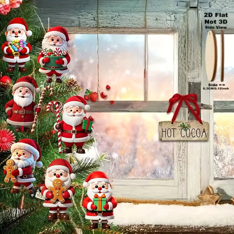 Wooden Santa & Gingerbread Christmas Ornaments – Set of 10