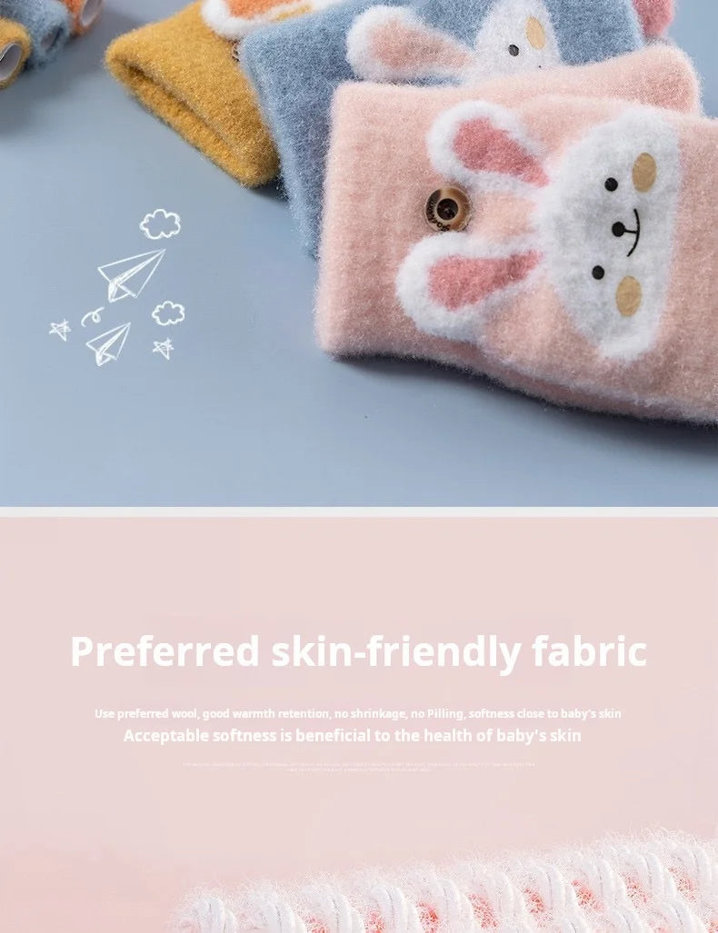 Kids' Bunny Flip-Top Knit Gloves – Half-Finger Mittens (Ages 4–11)