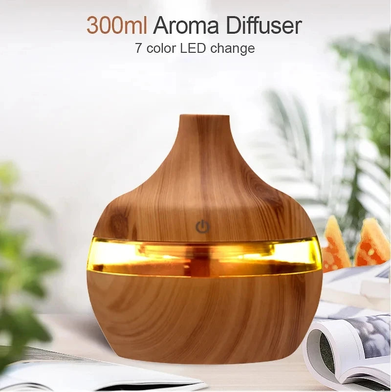 Humidificateur électrique diffuseur d'arômes en bois ultrasonique, humidificateur d'air diffuseur d'huiles essentielles brumisateur froid pour la maison 300 ml