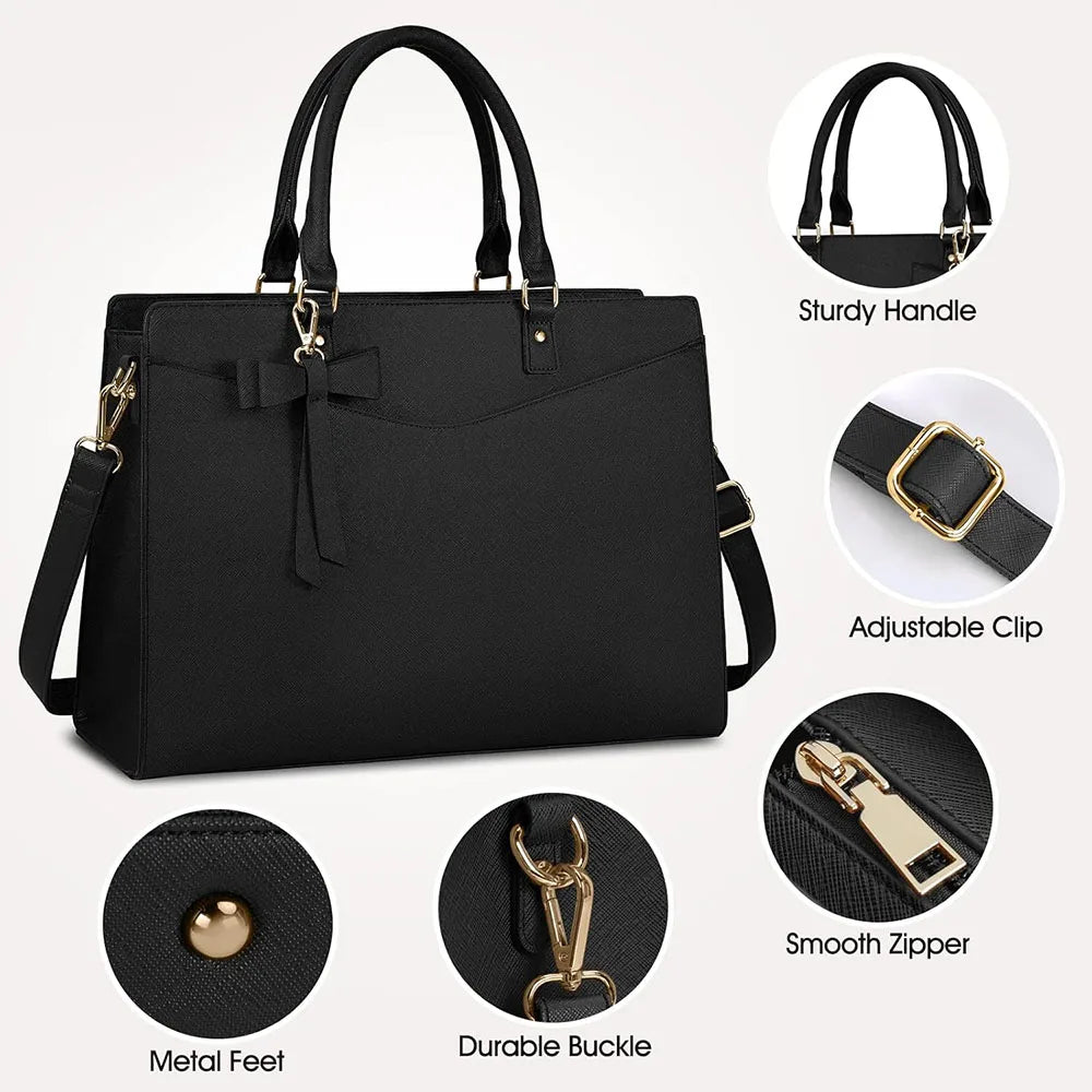 Women's PU Leather Laptop Tote 15.6" - Lightweight Work Briefcase Handbag