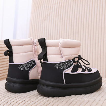 Zapatos de invierno rosas hasta el tobillo con cremallera lateral para niña