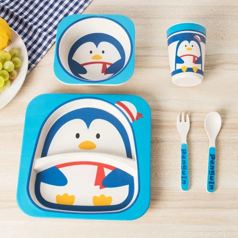 5-Piece Geometric Bamboo-Fibre Kids' Dinnerware Set