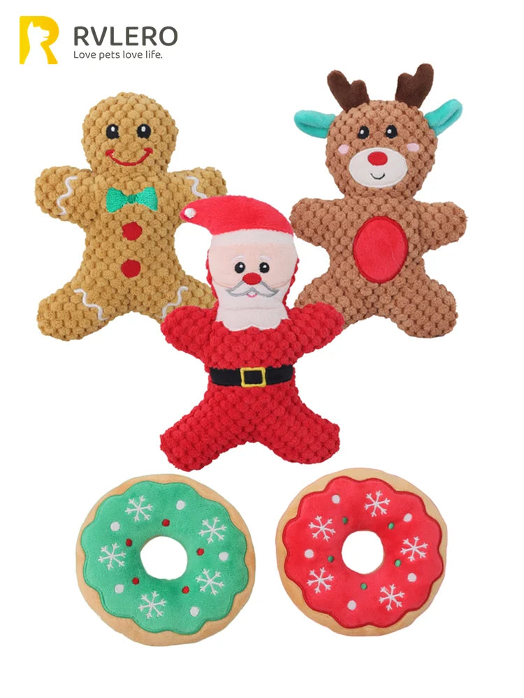 Pet Dog Plush Noise Chewing Toy Santa Elk Gingerbread Man Donut Cat Dog Christmas Series Cartoon Dog Toy Plush Squeak Pet Toy