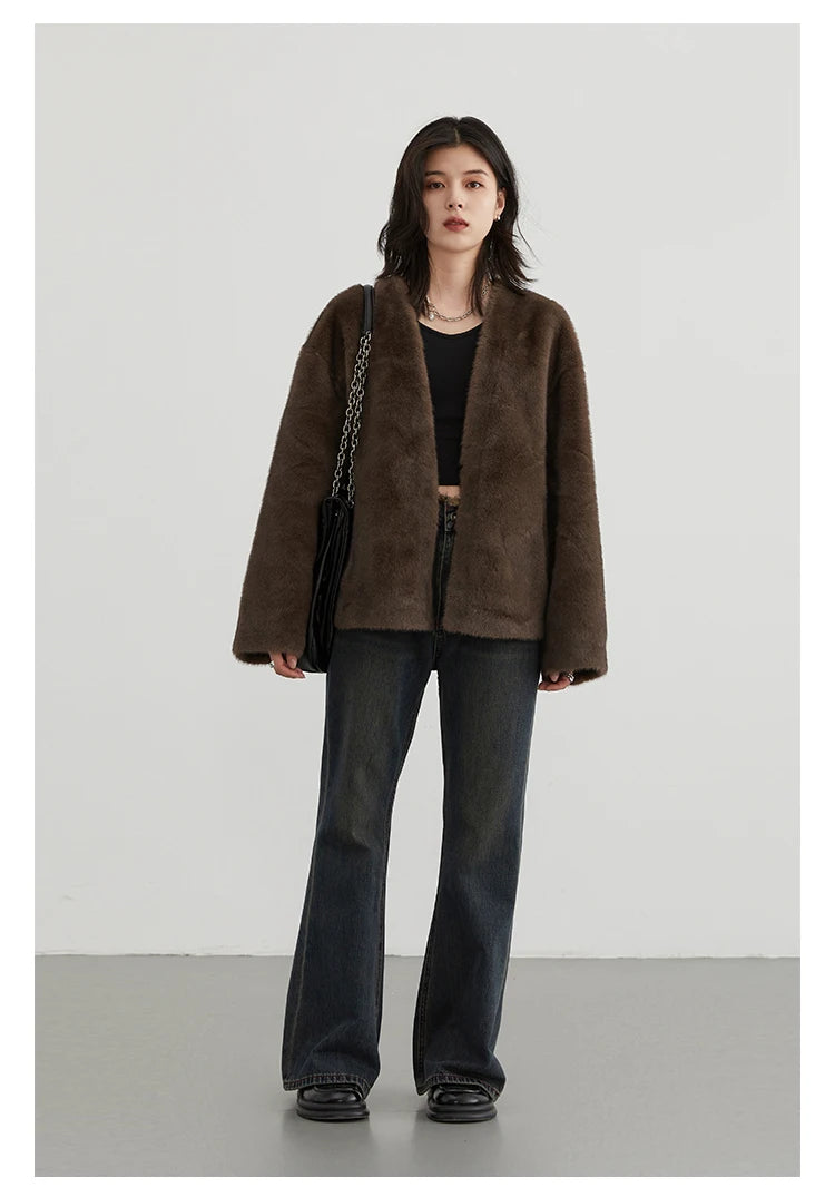 CHIC VEN Women's Jacket Loose Casual Solid Overcoat New Female Plush Coat V-neck Woman Outerwear Autumn Winter 2026