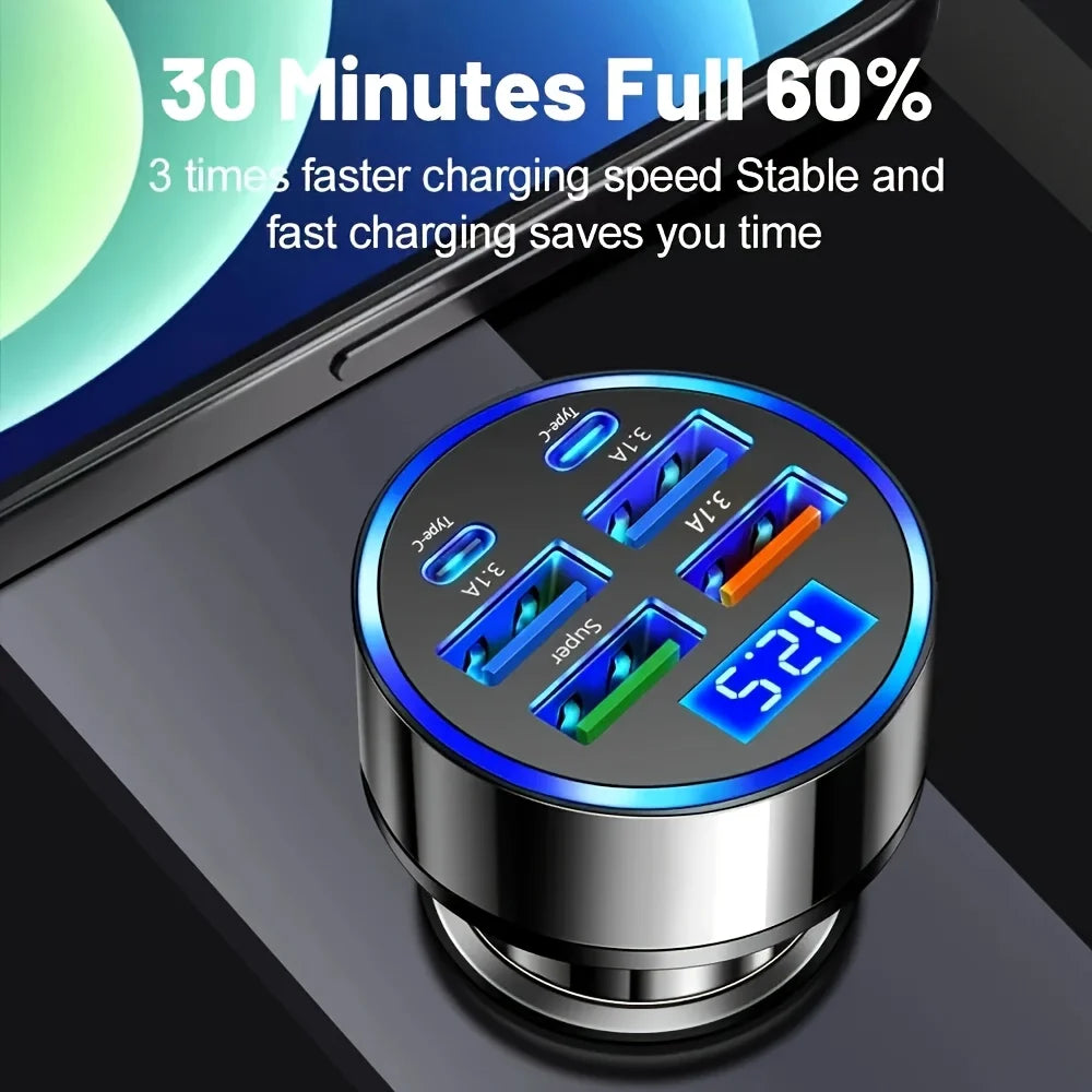 Fast-Charging Car USB Adapter with Voltage Display