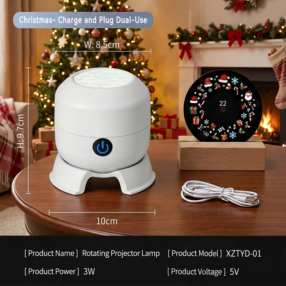 Rechargeable Christmas Projector Night Light – 22 Rotating Patterns