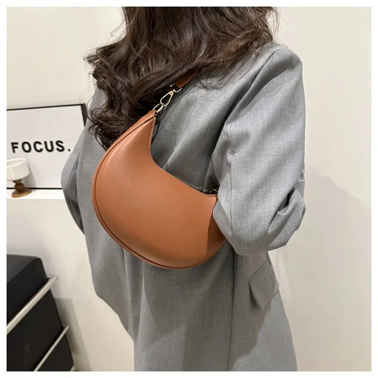 Women's Crescent Moon Shoulder Bag – Soft Vegan Leather Handbag