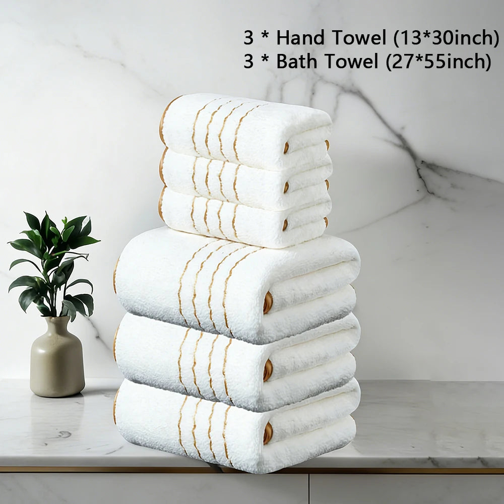 Gold Accent Bath Towel Set – White, Grey or Navy, 2 to 8 Pieces
