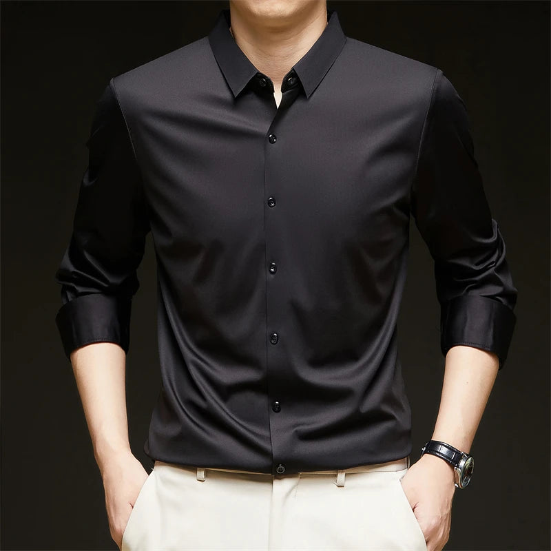 Men's Solid Long-Sleeve Business Casual Shirt