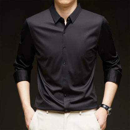 Camisa casual de negocios lisa de manga larga para hombre