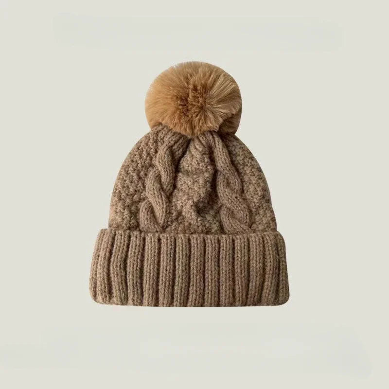 Women's Cable-Knit Pom-Pom Beanie – Plush-Lined Winter Hat