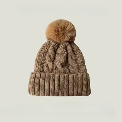 Women's Cable-Knit Pom-Pom Beanie – Plush-Lined Winter Hat