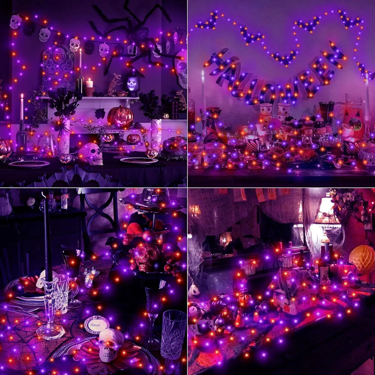 Purple & Orange Halloween LED String Lights – Battery Powered, 5 m to 20 m