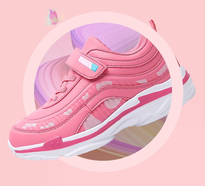 Girls Sport Shoes Waterproof Running Kids Sneakers Casual Leather Pink Breathable Fashion Antislip Lightweight Children Shoes