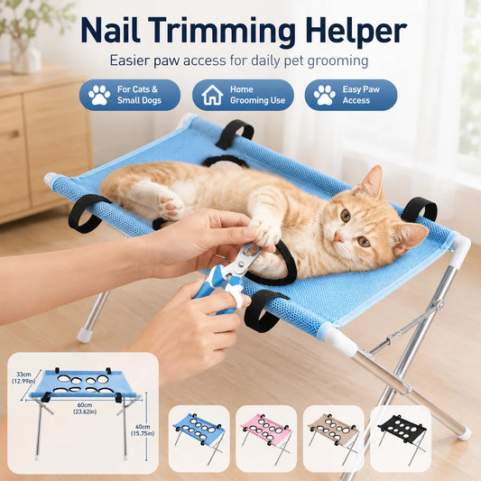 Foldable Pet Grooming Table 60cm Dog Cat Grooming Hammock Stand Multi Hole Mesh Nail Trimming Bathing Helper
