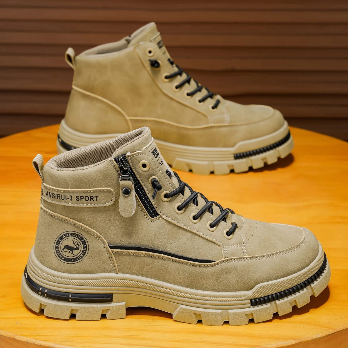 Men'S High Top Combat Boots Side Zipper Platform Non Slip Outdoor Casual Work Ankle Boots