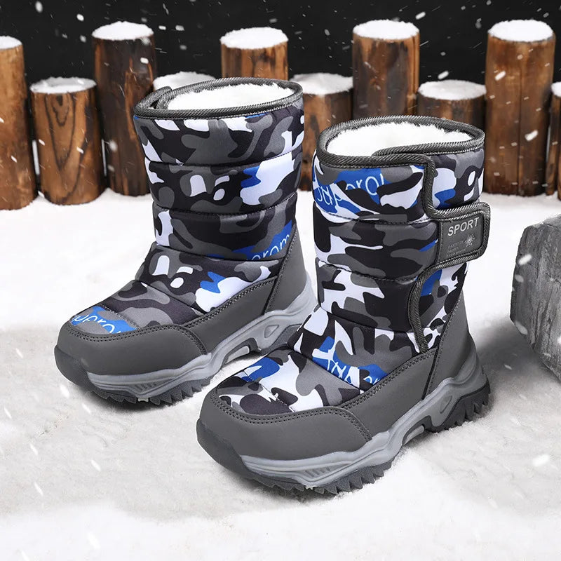 Kids' Plush-Lined Hook-and-Loop Winter Ankle Boots