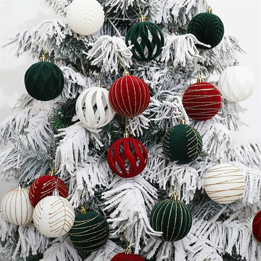 Velvet Christmas Ball Ornaments – 4 cm Vintage Baubles, Set of 6 or 12