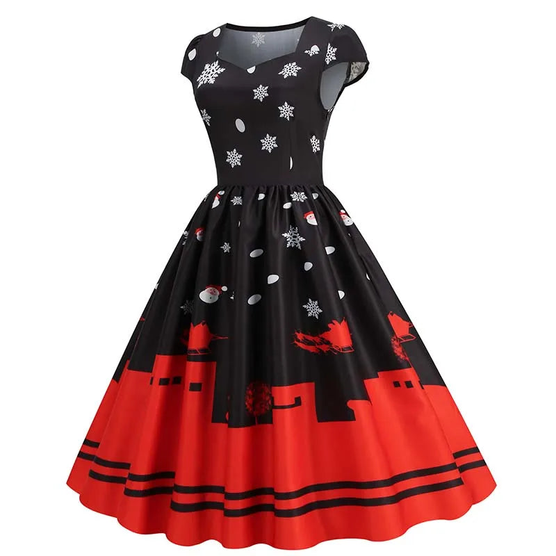 Women's Vintage-Style Printed A-Line Party Dress