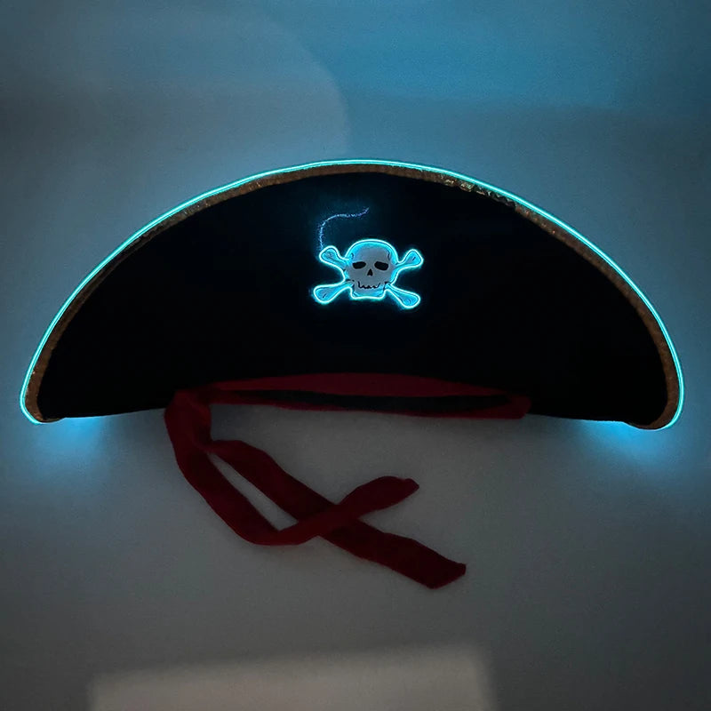 LED Light-Up Pirate Captain Hat - Glowing Tricorn Costume Hat for Halloween & Parties