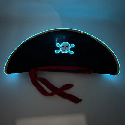 Leuchtende LED-Piratenkapitänmütze – leuchtender Dreispitz-Kostümhut für Halloween & Partys