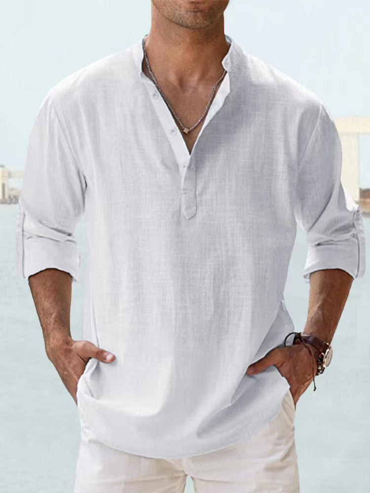 Men's Cotton Long-Sleeve Henley Shirt