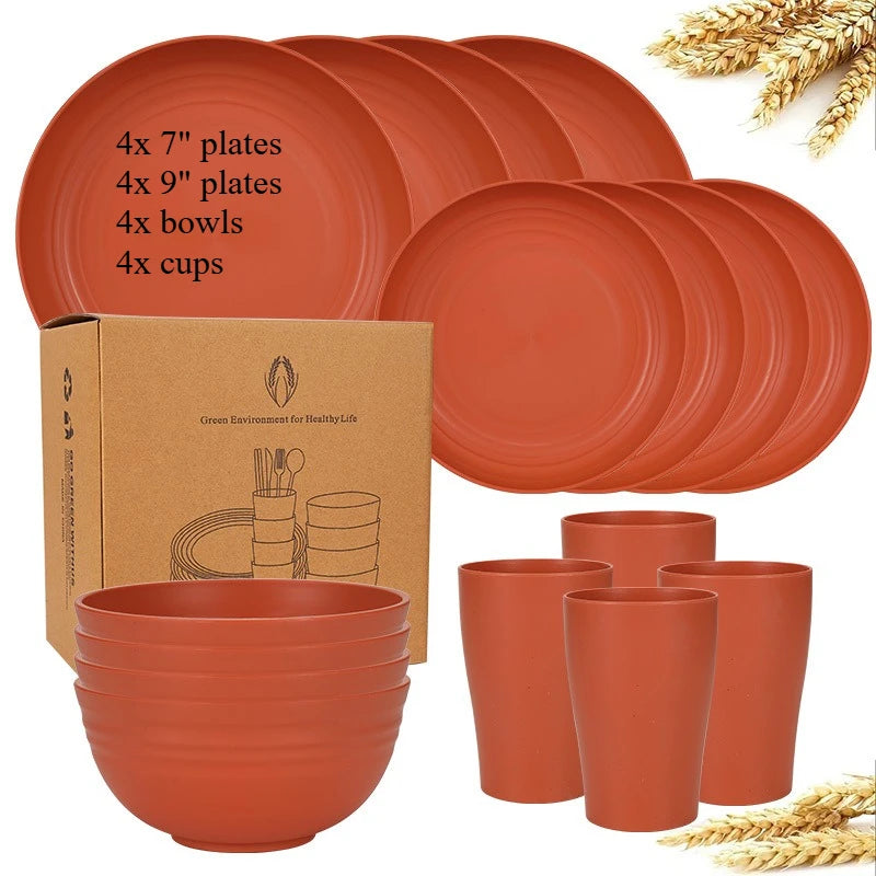 16-Piece Wheat-Straw Tableware Set