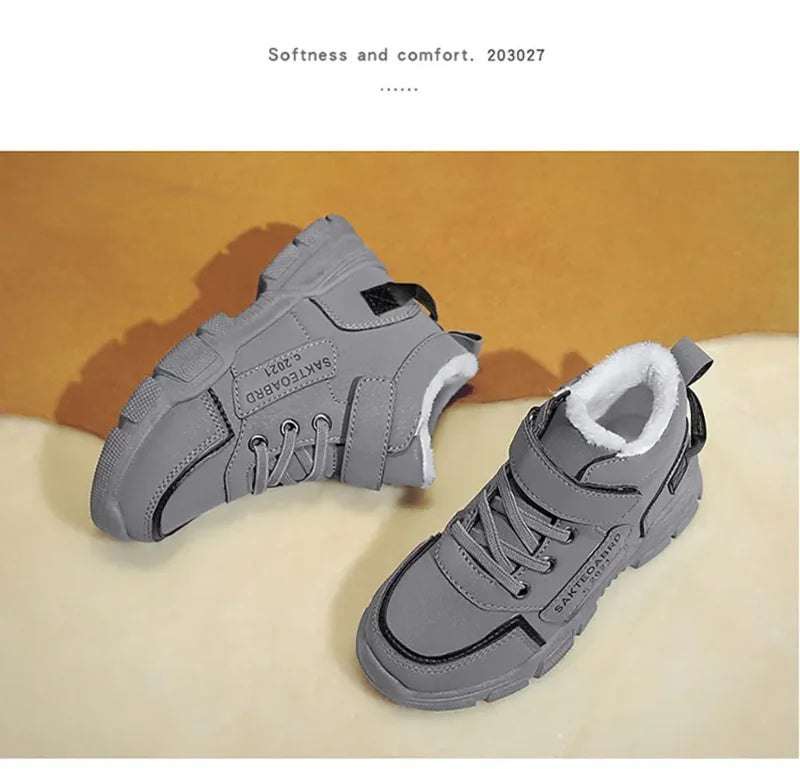 Kids' Plush-Lined Winter Boots – Platform Sole & Easy Strap