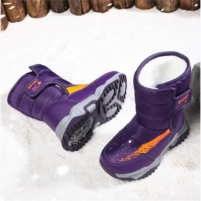 2025 New Winter Children Snow Boots Waterproof Warm Fur Rubber Sole Non-slip Fashion Girls Boys Boots EU 26-37