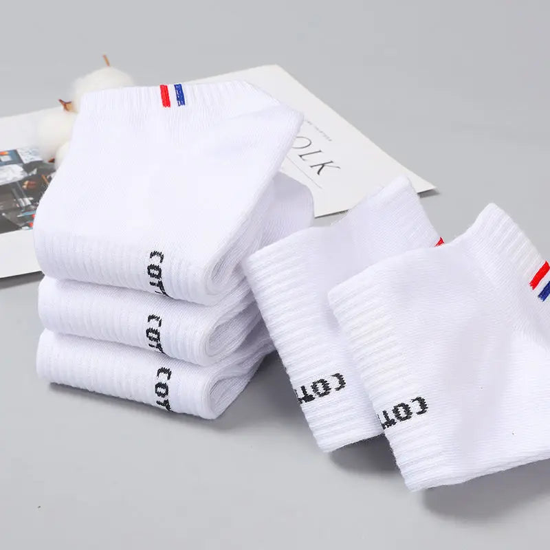 Men's Striped Cotton Ankle Socks – 5 or 10 Pairs, Black & White