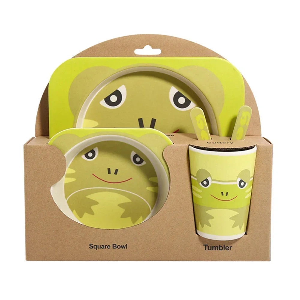 5-Piece Geometric Bamboo-Fibre Kids' Dinnerware Set