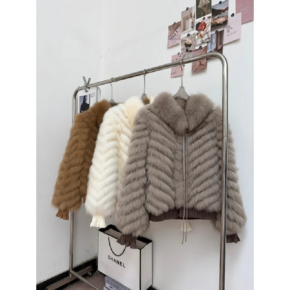 QIXHFUR Women's Real Fox Fur Coat Warm And Stylish Winter Coat Female Plush Women's Winter Coats Women Fur Coat Markdown Sale
