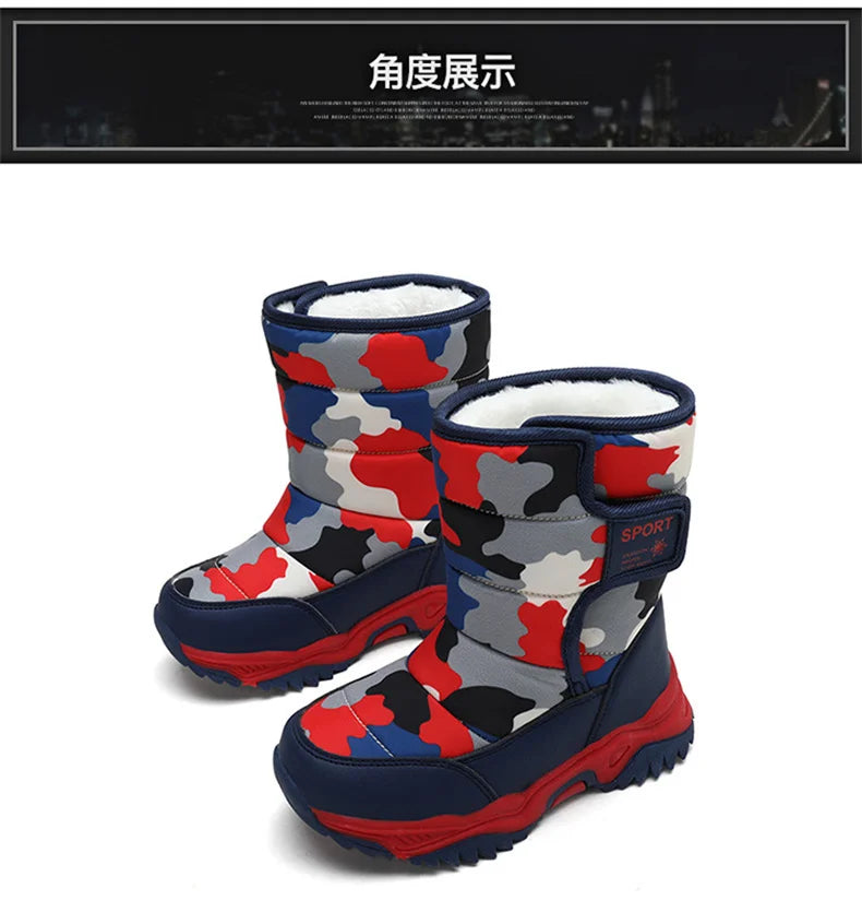 Kids' Plush-Lined Hook-and-Loop Winter Ankle Boots